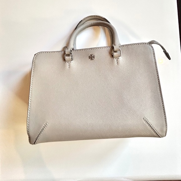 Tory Burch Handbag Gray Tan Logo Houlder Bag Purse Crossbody Medium size - Picture 4 of 16